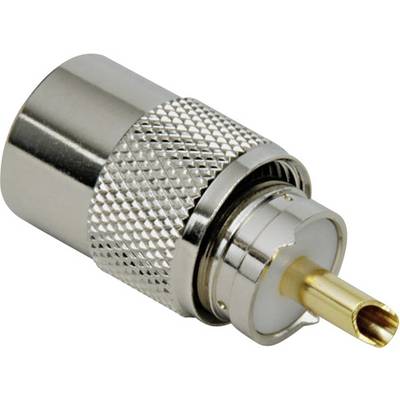 A coaxial plug with a metal casing and gold-plated tip, suitable for connecting antenna cables or electronic devices.