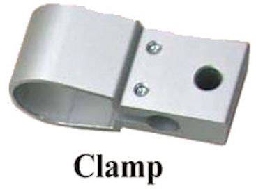 Silver metal clip with two screws and two holes.