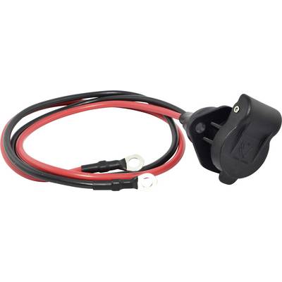 'Black and red battery connection cables with ring terminals and housing for secure electrical connections.'