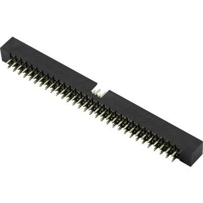 A black pin strip with two rows of golden connection pins, suitable for electronic signal transmission in devices.