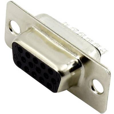 A VGA port, metal casing, with a 15-pin configuration. Typically used for connecting monitors to computers.