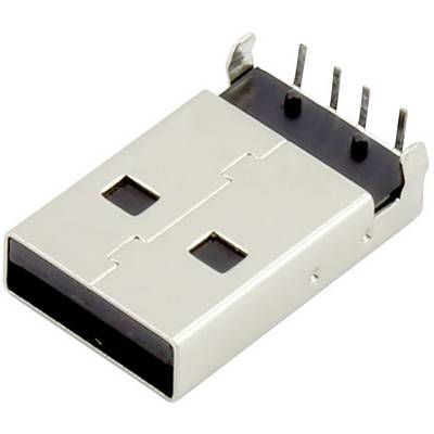 A USB plug on a white background. The plug shows the metal contacts and the rectangular connector.