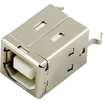 Metal USB socket adapter with rectangular housing and white internal elements, suitable for connecting USB cables.