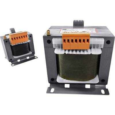 Two transformers with orange terminal clamps and rectangular housings, used for electrical energy transmission.