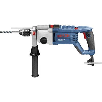 Bosch drill, model GSB 1600 RE, with side handle and drill bit mounted at the front.