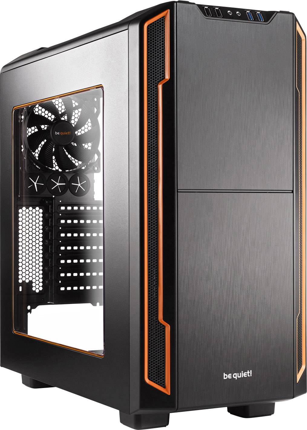 BeQuiet Silent Base 600 Window Midi tower Game console casing Orange, Black