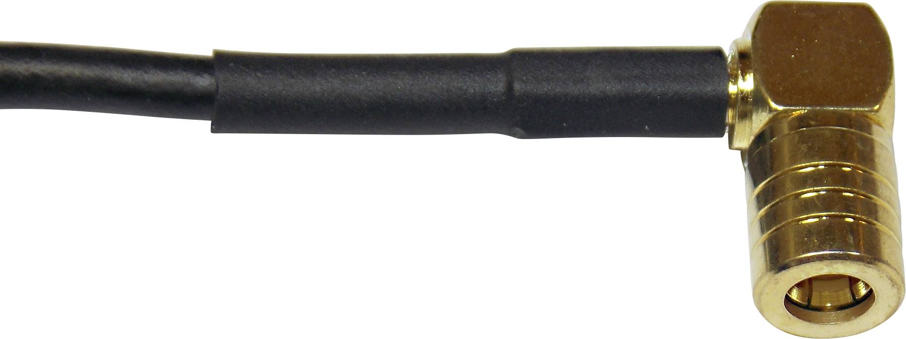 Coaxial cable with a metal angled connector, likely for audio or video connections.