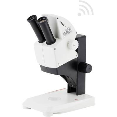 A white and black stereo microscope on a white background, suitable for detailed scientific investigations.