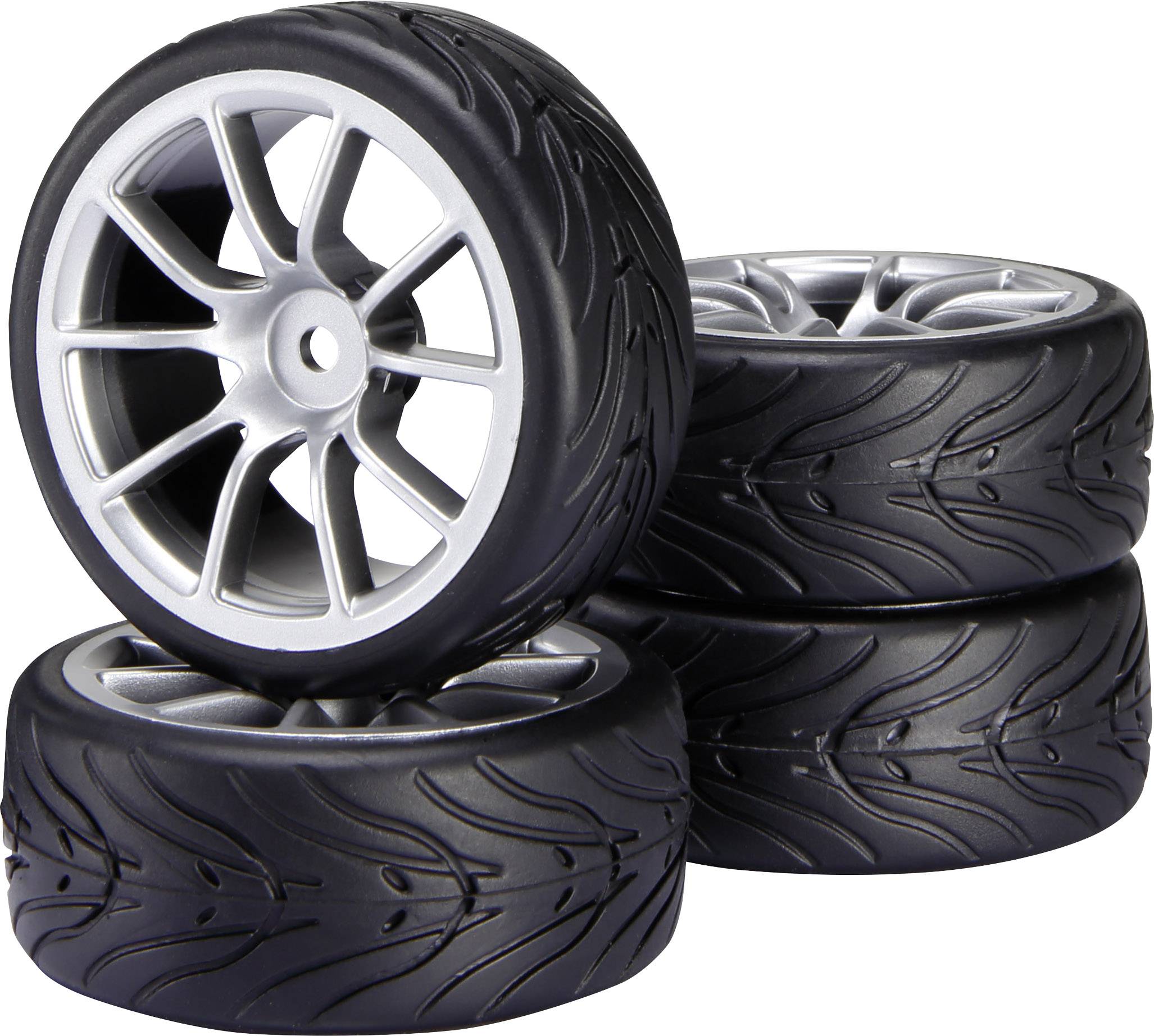 Image of Reely 1:10 Road version Complete wheels Destroyer 10-spoke Silver 4 pc(s)