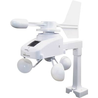 Electronic anemometer in white with wind vane and cup cross for measuring wind speed and direction. Ideal for weather stations.