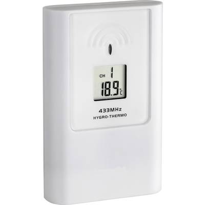 Digital thermometer-hygrometer with display showing '18.9°C'. Plastic casing, frequency 433 MHz.