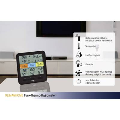 Digital Radio Thermo-Hygrometer with Temperature and Humidity Display for Indoor and Outdoor Use, Range up to 100m.