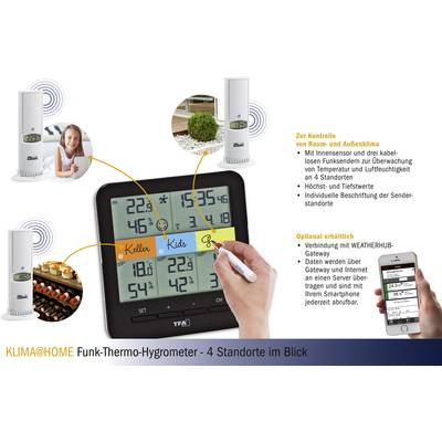 'KLIMA@HOME Wireless Thermo-Hygrometer' with sensors for monitoring temperature and humidity. Optionally with app connectivity.
