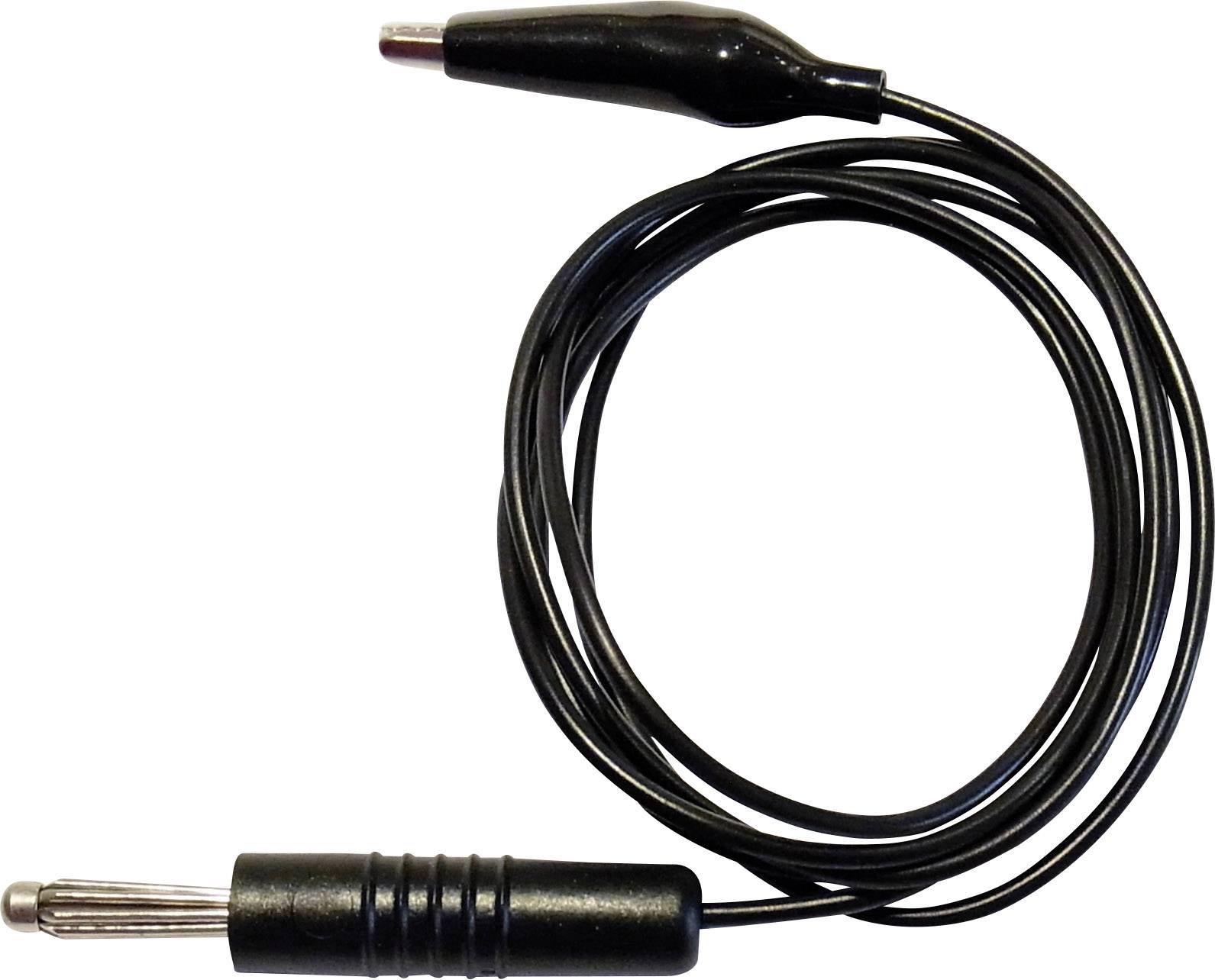A black cable with a crocodile clip at the end, possibly for electrical connection or technical applications.