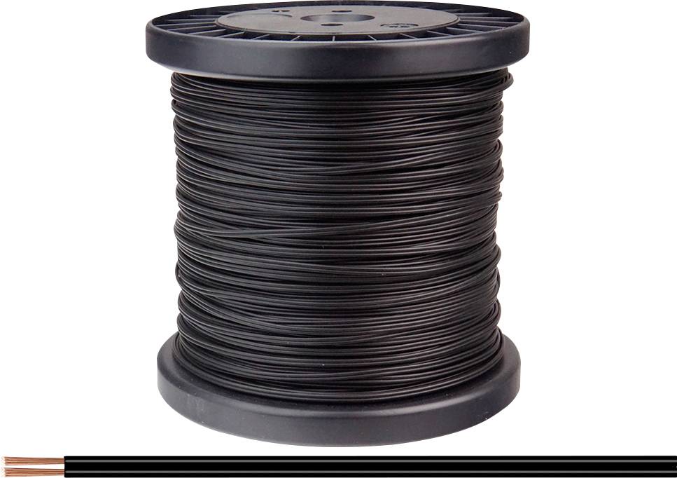 Black cable reel with copper cores in cross-section, suitable for electrical installations or electronic projects.
