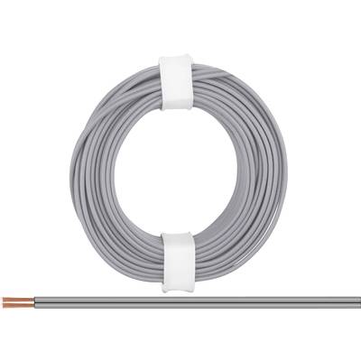 Grey cable coiled and secured with white cable ties, with a section underneath exposing bare copper wire.