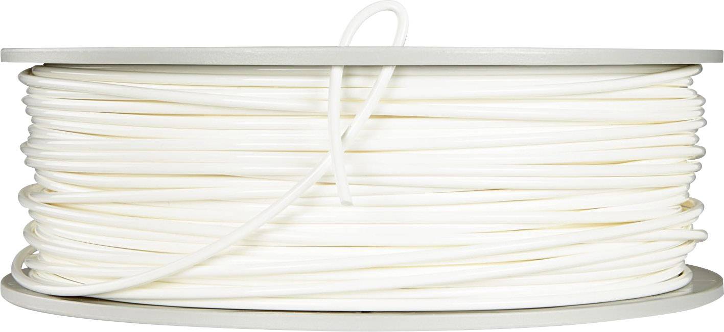 A reel with a white cable on a grey spool body.