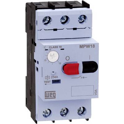 Protective switch MPW18, Class 10, with red switch and test button located bottom left. Rated current 234A. Manufacturer: WEG.