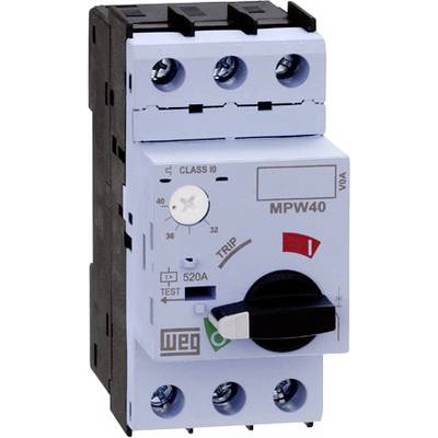 A motor protection switch with current adjustment settings ("520A"), test functions, and operational labelling.
