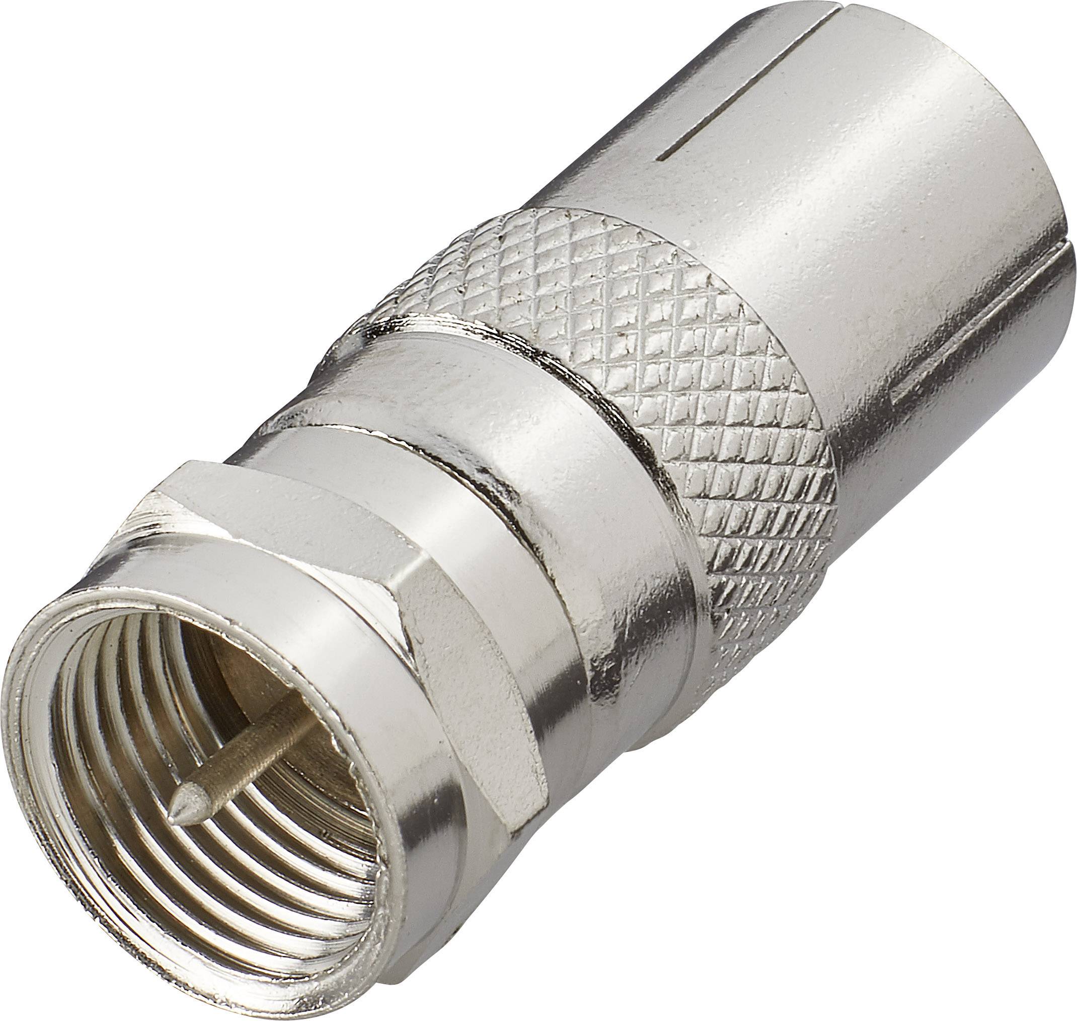 'F-type connector', a metallic coaxial cable plug with ridged edges, renowned for connecting antenna cables to devices.