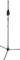 A black microphone stand with adjustable height and three legs. Ideal for stabilising microphones during stage or studio recordings.