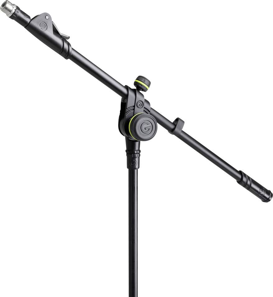 Microphone stand with adjustable boom arm and clamps for height adjustment. Suitable for stage and studio applications.<br><br>Note: This appears to be already in a form very close to British English, so minimal changes were necessary.