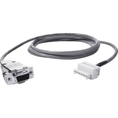 A serial cable with a DB9 plug on one end and a 6-pin plug on the other end.