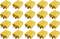 Several yellow connector plugs arranged evenly in rows. Primarily used for electrical connections in electronics.