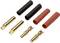 'Golden banana plugs and insulating heat-shrink tubing in black and red.'