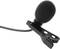 Lavalier microphone with black foam cover and clip for attaching to clothing.