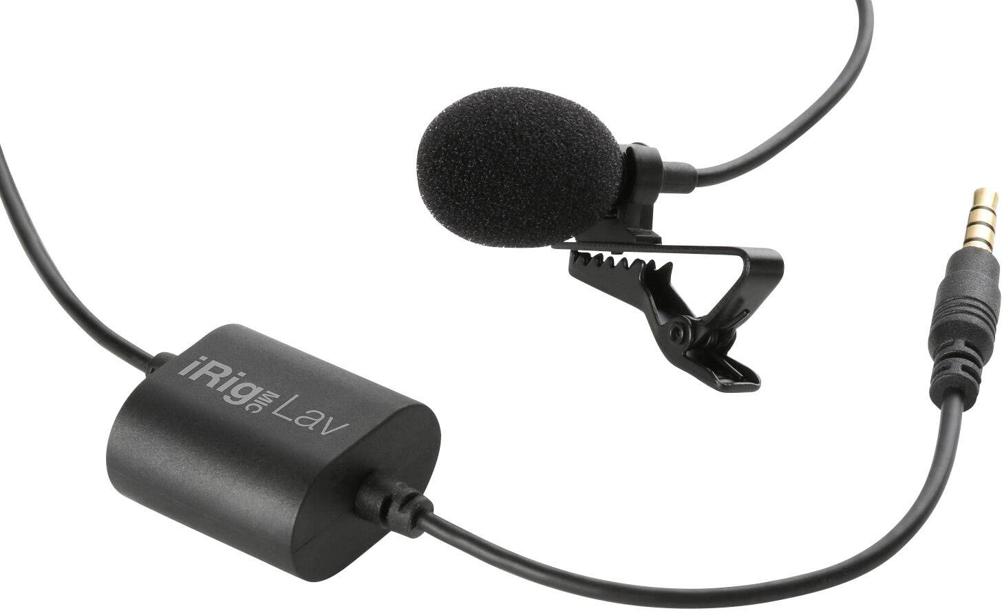 A black lavalier microphone with a clip and cable, ready to be attached to clothing for audio recordings or presentations.