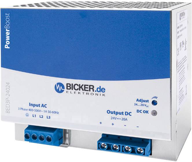 Bicker Elektronik BED3P-48024 Rail mounted PSU (DIN) 24 V DC 20 A 480 W 3 x