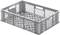 Grey plastic storage crate with a grid pattern, flat and rectangular, ideal for storing or transporting items.