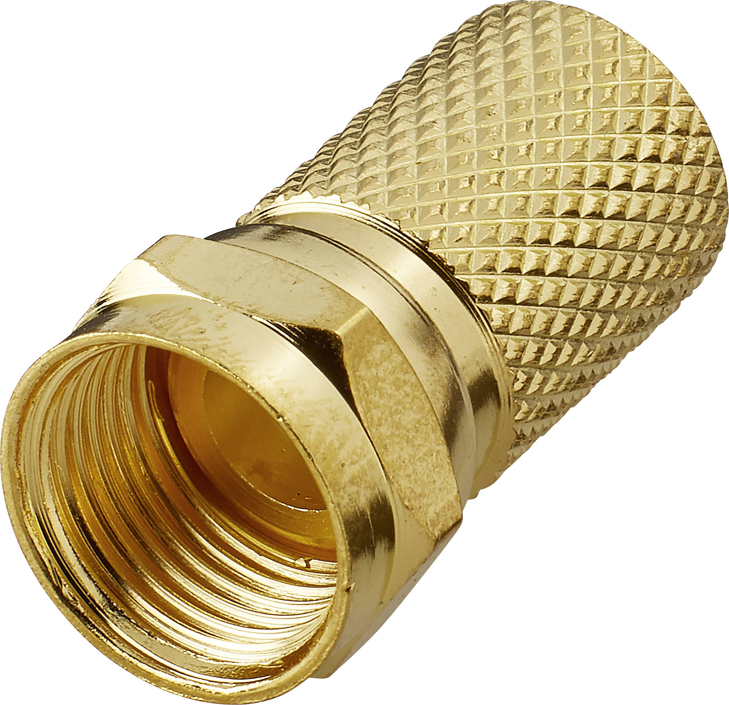 A gold-plated coaxial plug, typically used for antenna cables. The plug has a knurled surface for improved grip.