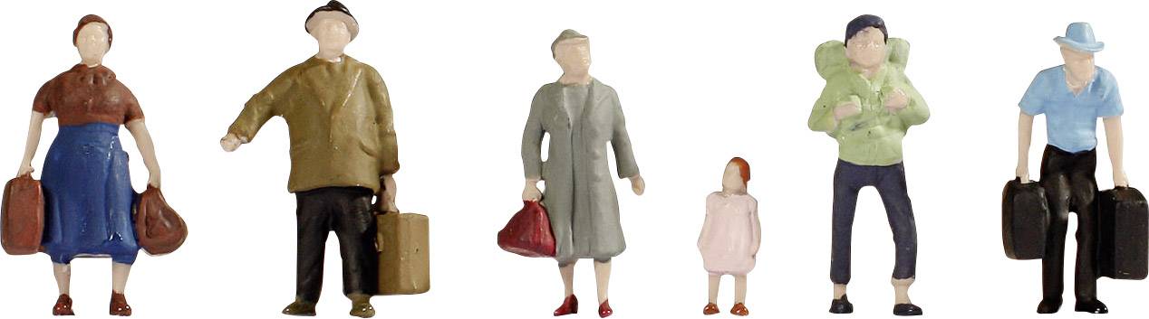 Six small figures with suitcases and rucksacks symbolise travellers. Different ages and clothing suggest varied types of travel.