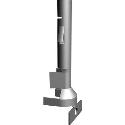 Metal connecting component in cylindrical form with rectangular and bevelled elements. Part of a larger industrial system.