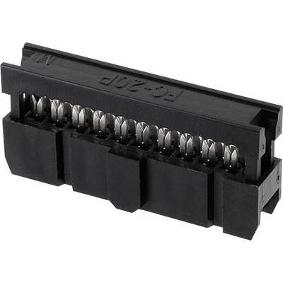 Black electrical connector with multiple metal pins, suitable for connecting several cables in electronic devices.