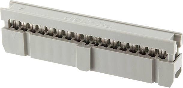 Grey plastic plug with multiple pins arranged in a row. Top surface marked with 'FC-34P'.