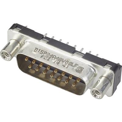 D-Sub connector with 15 pins, metal housing, side screw mounting, for electronic connections.