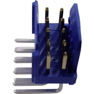 Blue multi-pin connector with metal pins arranged in two rows. Used in electronic devices for connection.