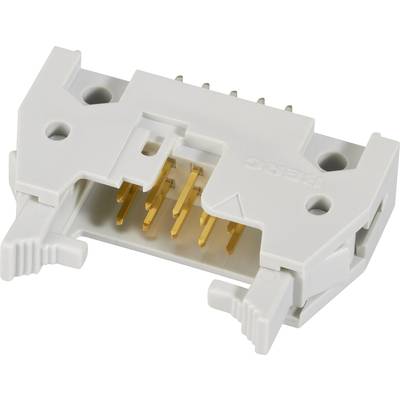 White plastic casing with gold-coloured metal pins. Used for electrical connections.