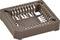 A square brown plastic integrated circuit socket with 24 pins for accommodating an integrated circuit.