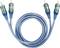 Blue, double-screened phono cable with four plugs, suitable for connecting audio and video equipment.