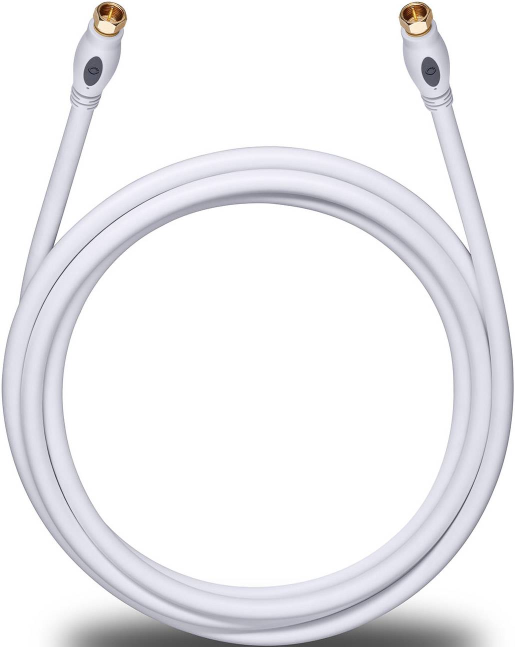 White coaxial cable with two gold-plated connectors, suitable for transmitting television signals.