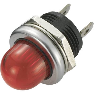 Red LED display with metal frame and two connection terminals, commonly used as a signal light or warning indicator in electrical devices.