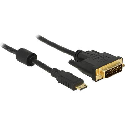 Delock HDMI / DVI Adapter cable HDMI-Mini-C plug, DVI-D 24+1-pin plug 3.00 m Black 83584 incl. ferrite core, screwable, 