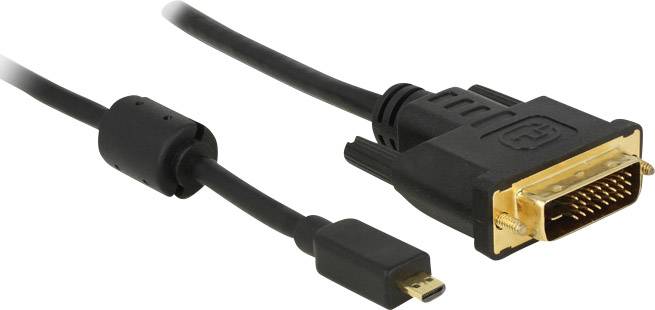 Delock HDMI / DVI Adapter cable HDMI-Micro-D plug, DVI-D 24+1-pin plug 1.00 m Black 83585 incl. ferrite core, screwable, gold plated connectors HDMI cable