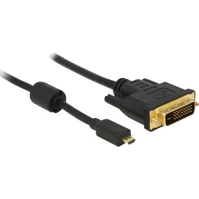 Delock HDMI / DVI Adapter cable HDMI-Micro-D plug, DVI-D 24+1-pin plug 1.00 m Black 83585 incl. ferrite core, screwable,