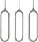 Three metal SIM card ejector tools, arranged side by side, against a white background.