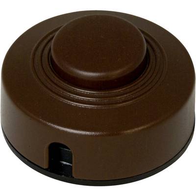 A round, brown, flat switch with a large central button, suitable for operating lamps or similar devices.